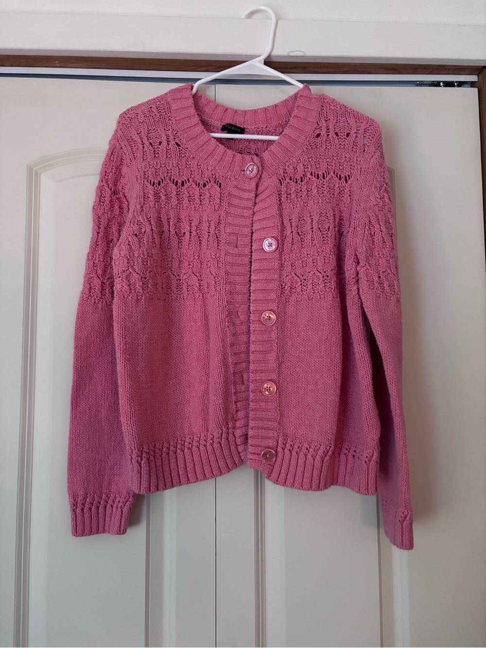 Talbots Dusty Rose Openwork Knit Button-Front Cardigan